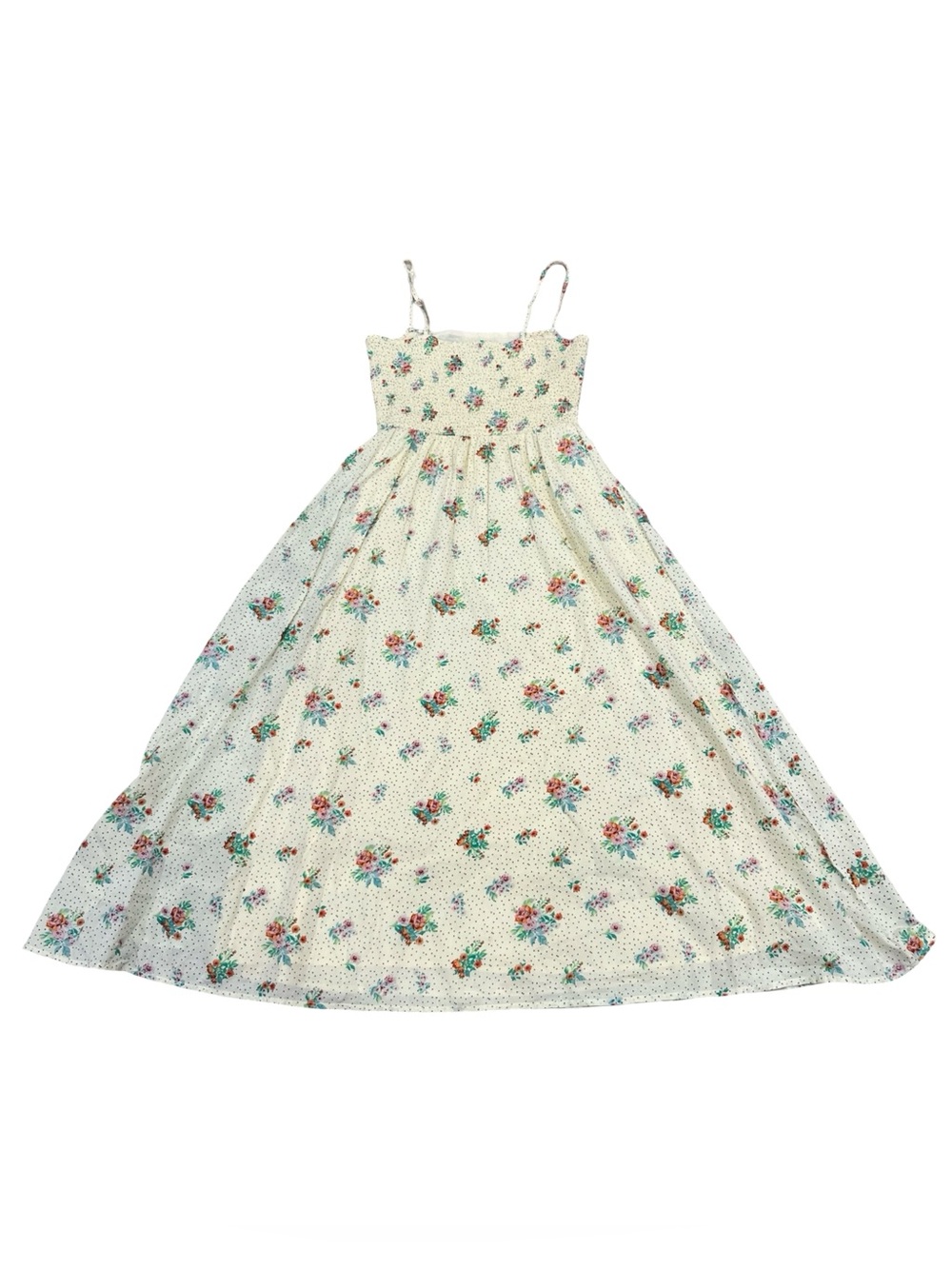 Cream Floral Polka Dot Smocked Maxi Dress Cottagecore Romantic Small NWT - Picture 5 of 9